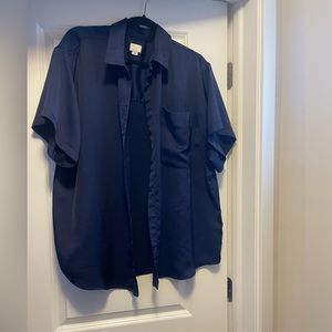 Short Sleeve Navy Blue Button Up Blue - XXL